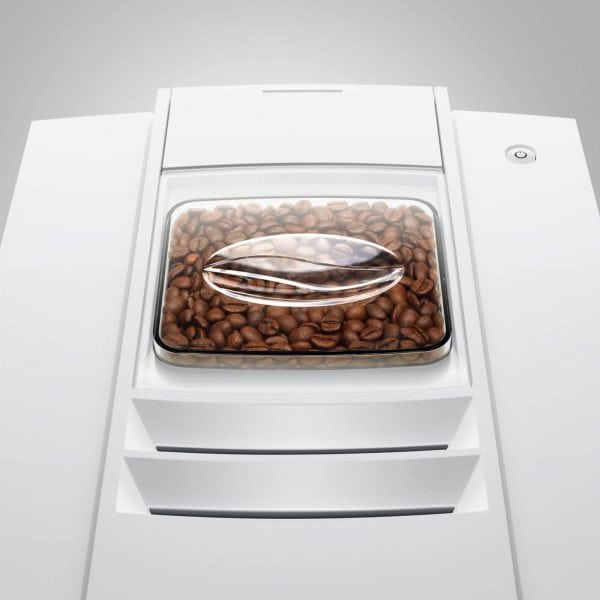 Jura E4 Piano White Bohnenfach mit Aromadeckel – gezeigt bei Caffista in Sindelfingen