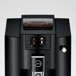 Jura E6 Piano Black Frontansicht mit Display und Bohnenfach – bei Caffista Sindelfingen
