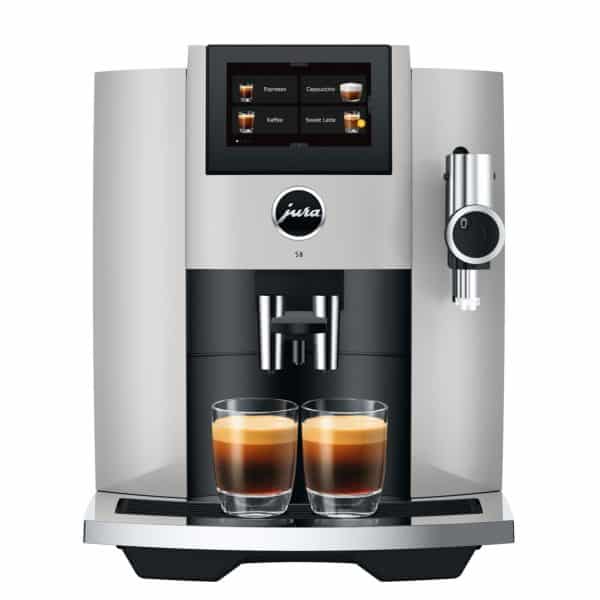 Jura S8 Platin mit zwei Espressi frontal