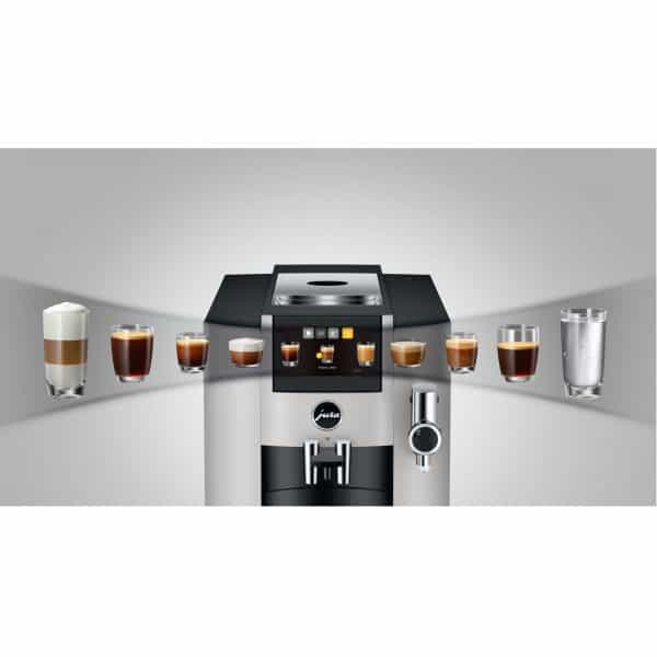 Auswahlmenü Jura S8 Platin mit 15 Spezialitäten auf dem Display