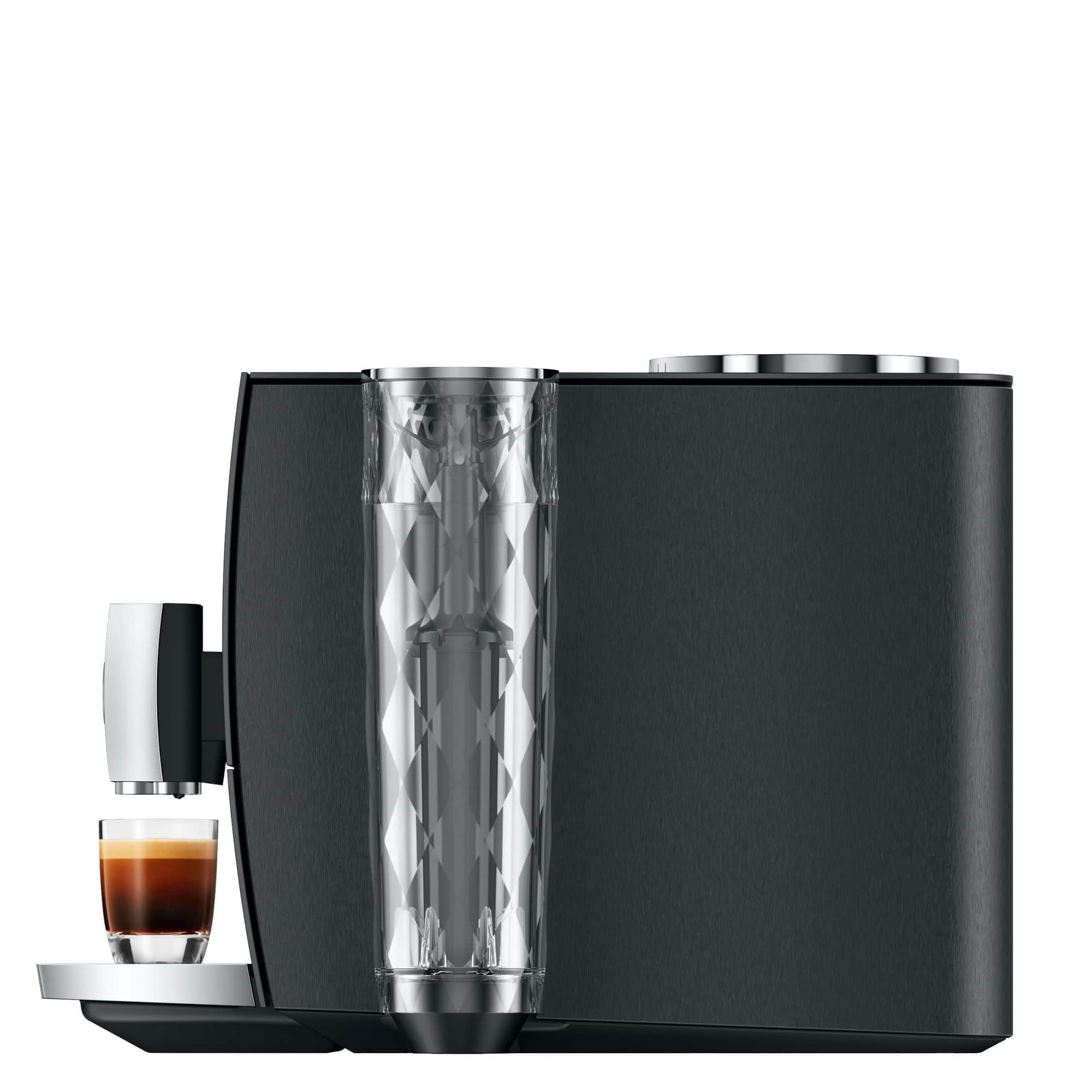 Seitenansicht der Jura ENA 8 Aluminium Dark Inox mit Tank