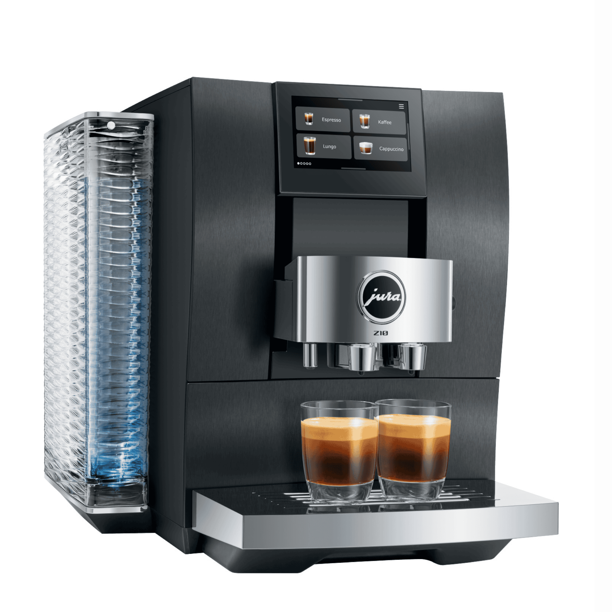JURA Z10 Aluminium Black Frontansicht mit zwei Kaffeetassen