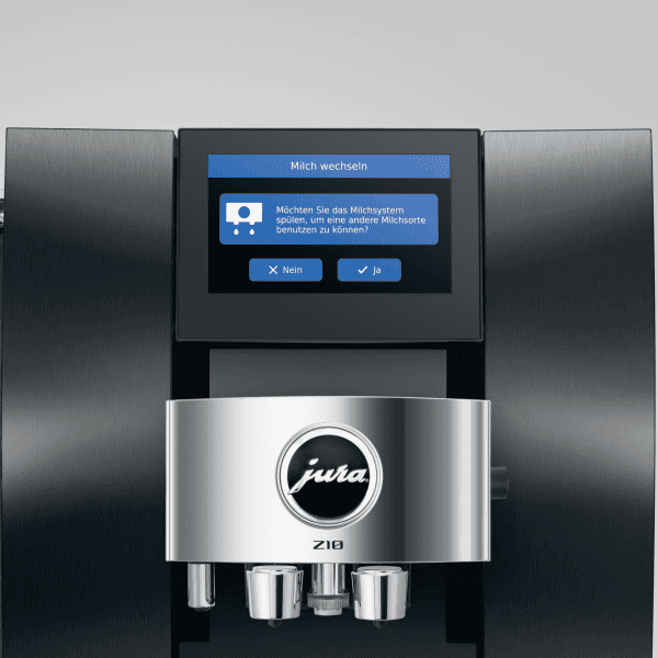 Display der JURA Z10 Aluminium Black mit Touch Bedienung und Aromakontrolle