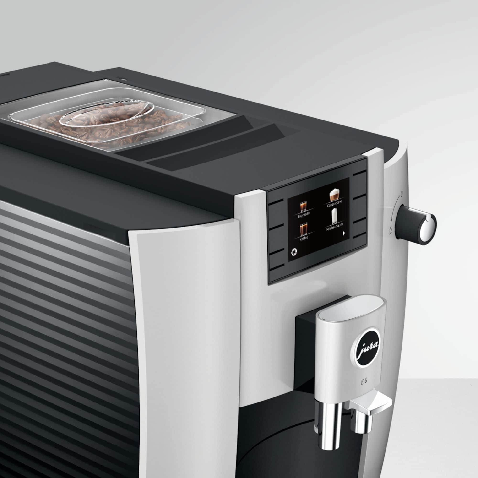 Jura E6 Platin Bohnenfach mit Aromaschutzdeckel – gesehen bei Caffista