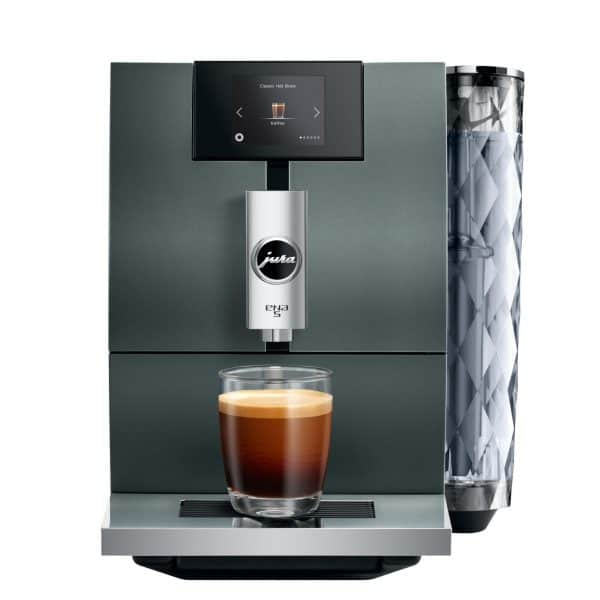 Jura ENA 5 Night Inox frontal mit schwarzem Kaffee