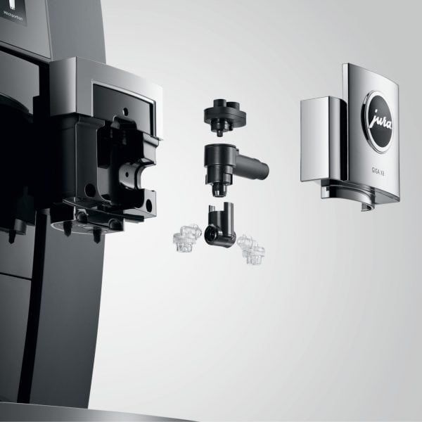 Geöffnetes Milchsystem der JURA GIGA X8 mit sichtbaren Komponenten