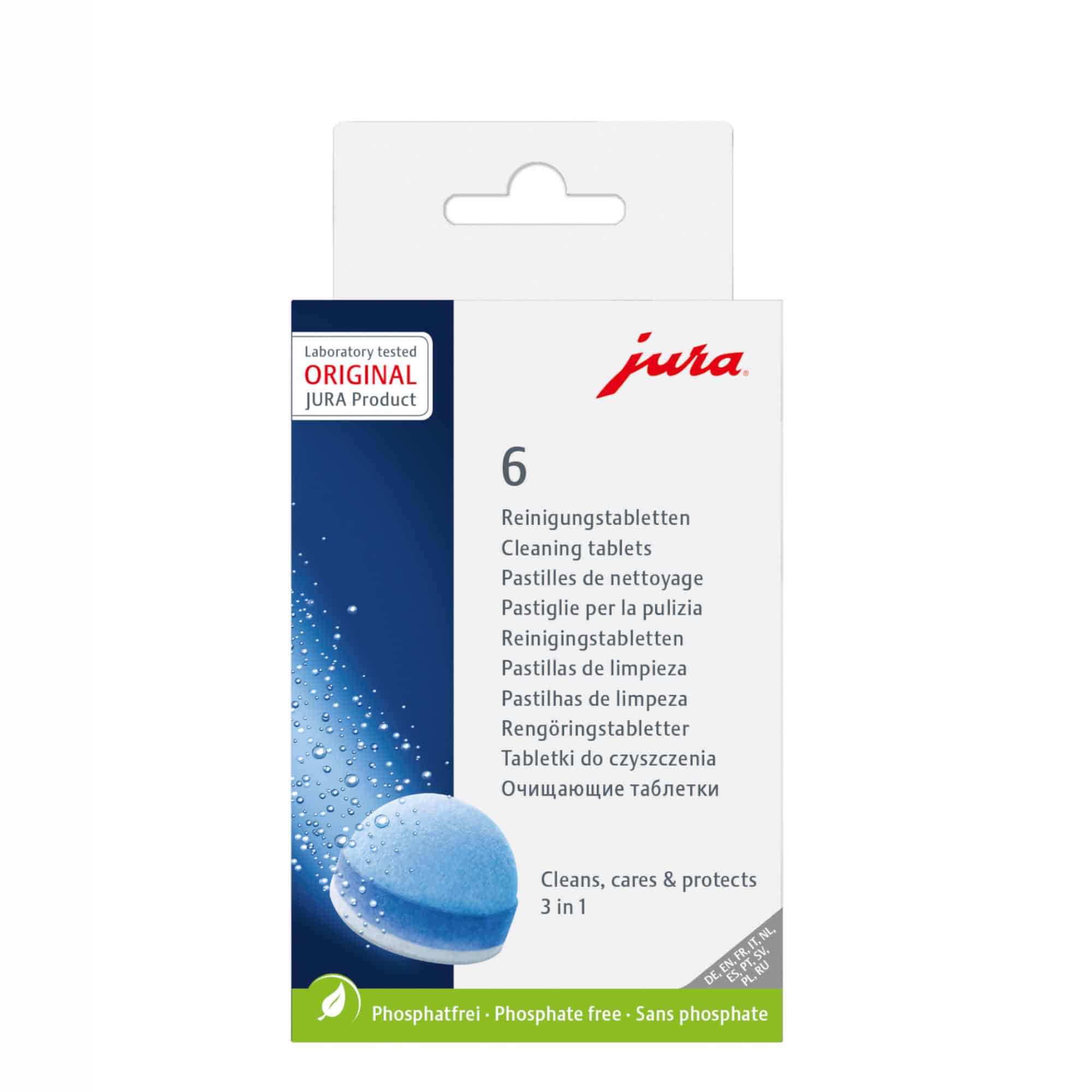 Jura Reinigungstabletten original 6er Pack – Vorderseite der Verpackung