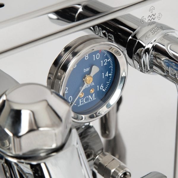 ECM Technika VI Dualboiler Manometer blau Detail