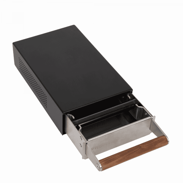 Profitec Sudschublade Schwarz mit Holzgriff geöffnet
