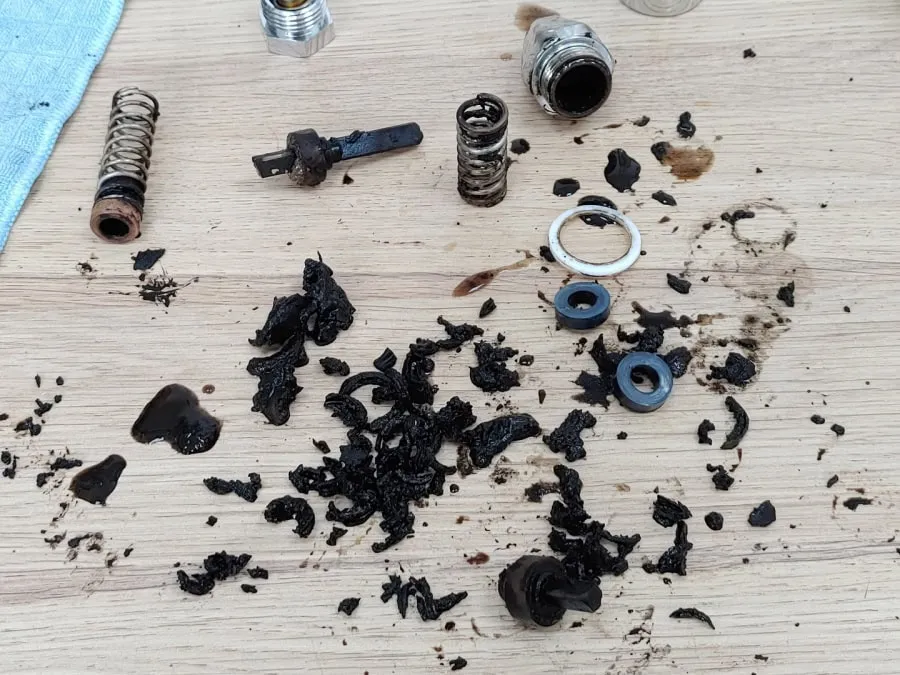 Den Schmutz grob abgeklopft. Unfassbar versiffte Brühgruppe