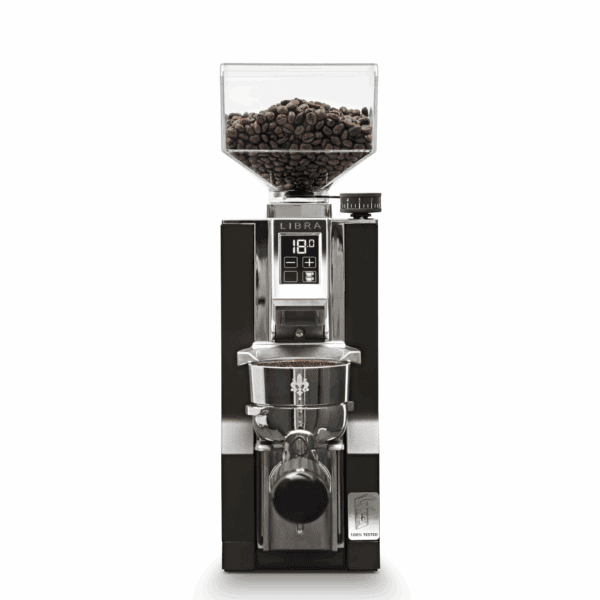 Frontansicht Eureka Mignon Libra Schwarz 16CR Kaffeemühle mit Waagentechnologie