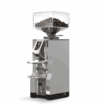 Eureka Mignon Libra Chrom 16CR elektrische Kaffeemühle Seitenansicht mit Bohnenbehälter