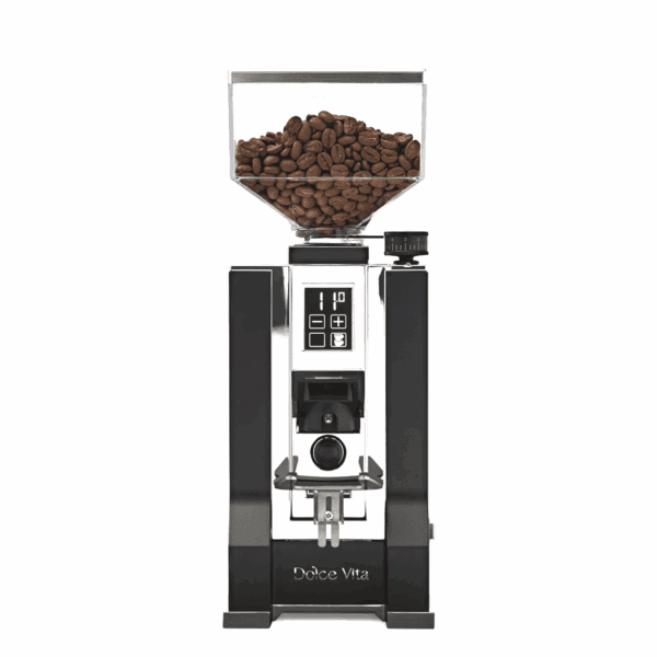 Eureka Mignon Dolce Vita Mattblack Frontansicht – Kaffeemühle für Siebträger