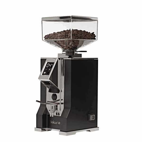 Eureka Mignon Dolce Vita Mattblack Seitenansicht auf weißem Hintergrund – Kaffeemühle elektrisch für Siebträger