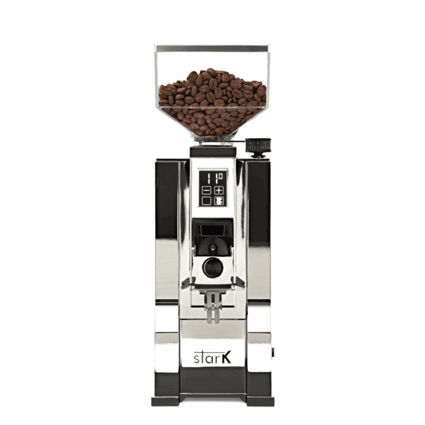 EUREKA Mignon Stark Chrom komplette Ansicht mit Siebträgerhalter