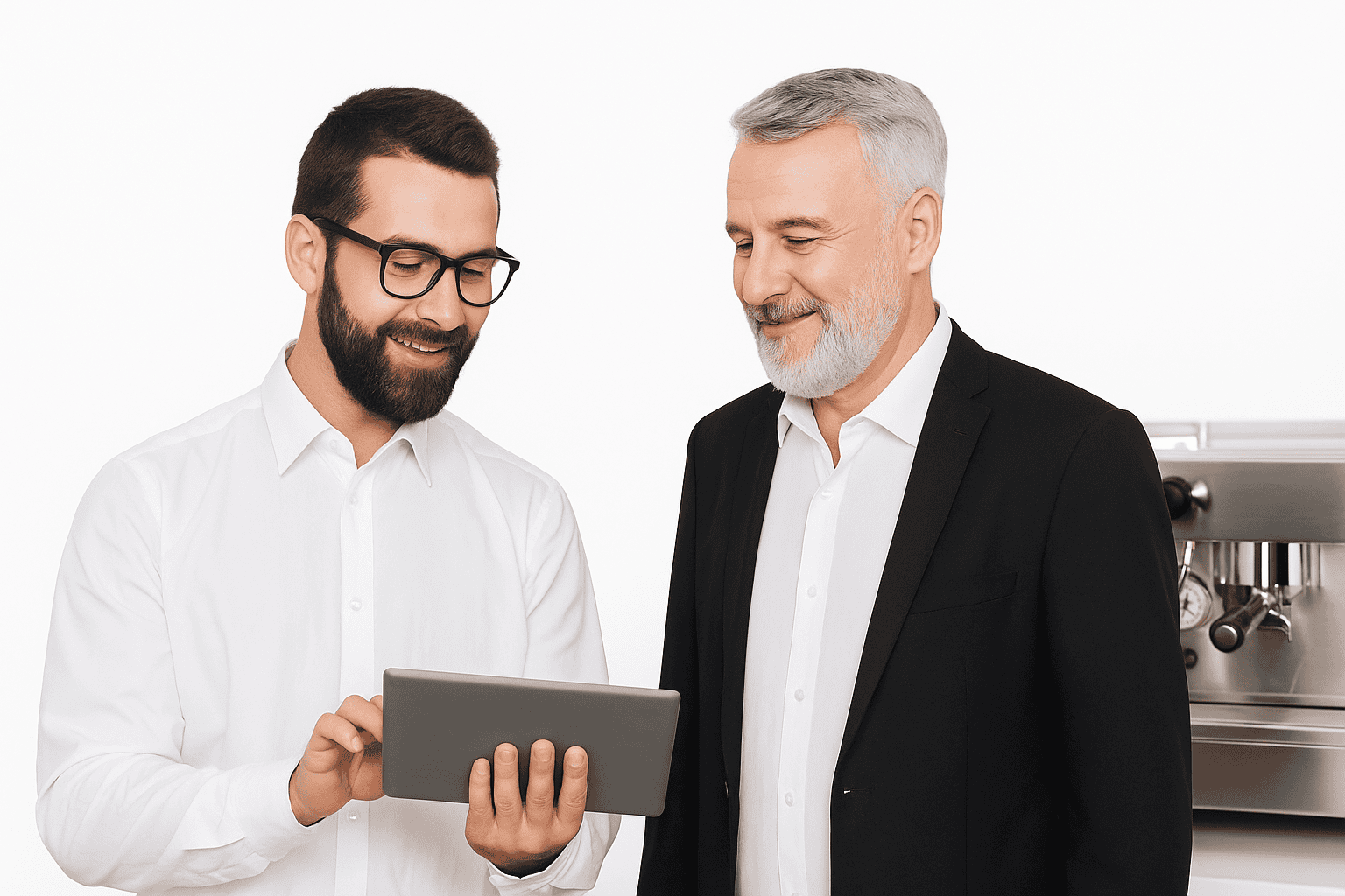 Persönliche Beratung mit Termin im Laden oder vor Ort, um eine professionelle Siebträgermaschine oder Kaffeevollautomat für Gewerbe oder Gastro zu kaufen oder zu leasen