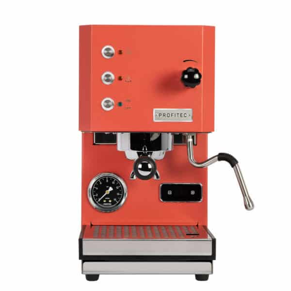 Profitec GO Red Frontansicht mit Display, Dampflanze und Siebträger