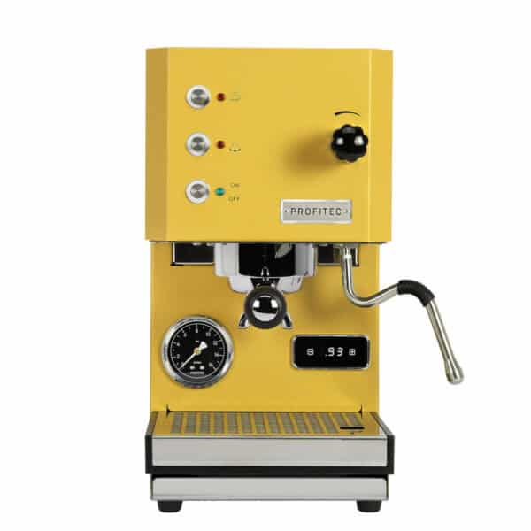 Vorderansicht der Profitec GO Yellow Gelb mit Display und Dampflanze