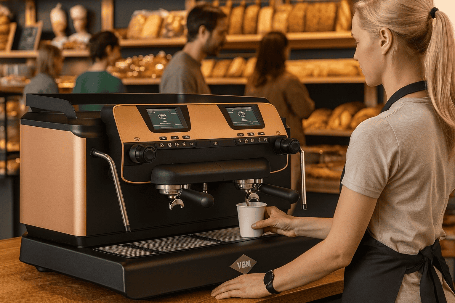Eine professionelle Siebträgermaschine in einer Stuttgarter Bäckerei, die von Caffista geliefert und aufgebaut wurde