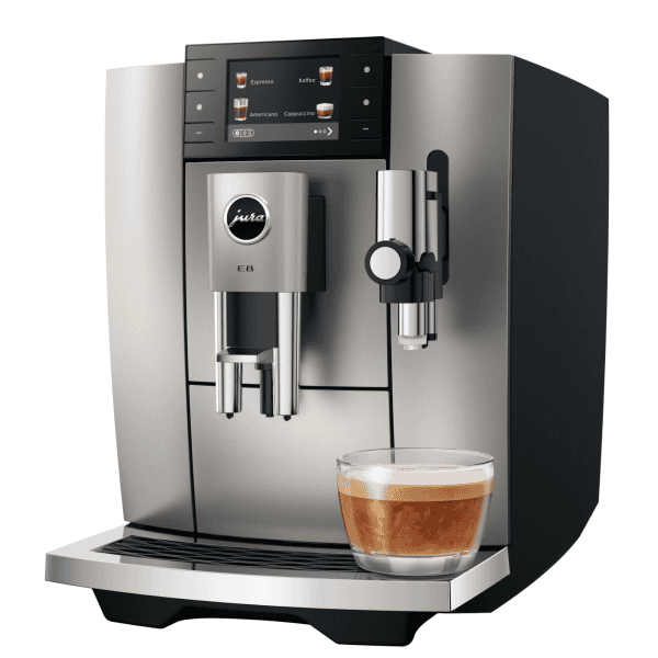 JURA E8 Midnight Silver Kaffeevollautomat mit Espresso Glas