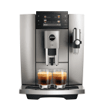 JURA E8 Midnight Silver Frontansicht mit Espresso