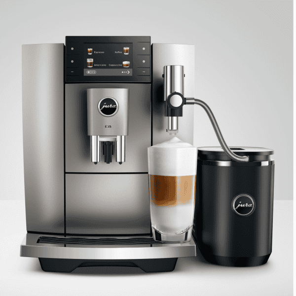 JURA E8 Midnight Silver mit Milchbehälter