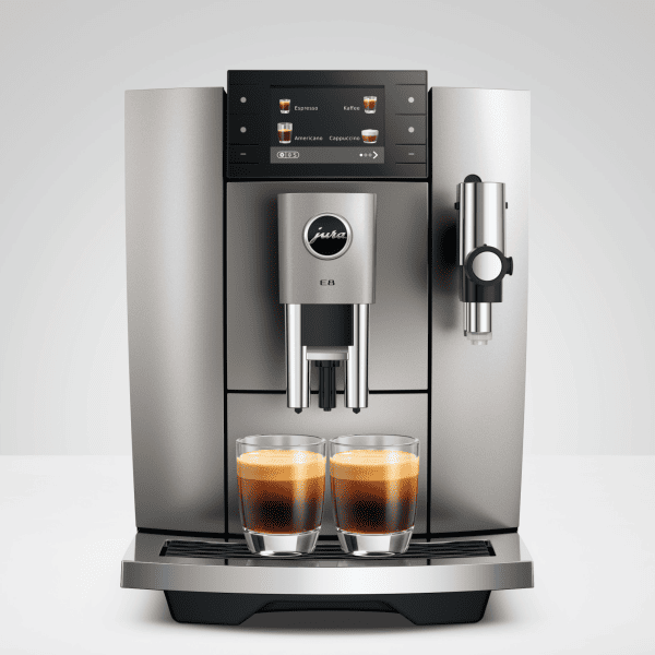 JURA E8 Midnight Silver Front mit zwei Tassen