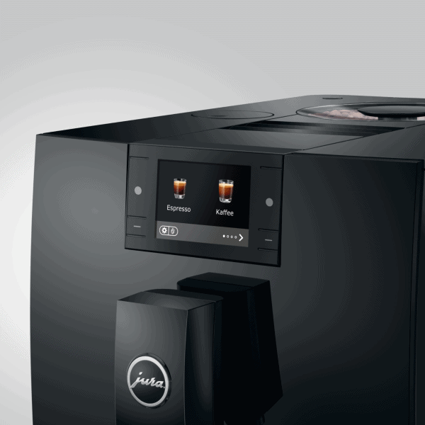 JURA C9 Piano Black (EA) Kaffeevollautomat mit Touchdisplay in Nahaufnahme