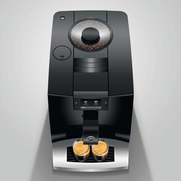 JURA C9 Piano Black (EA) von oben mit Mahlwerk und Bohnenbehälter