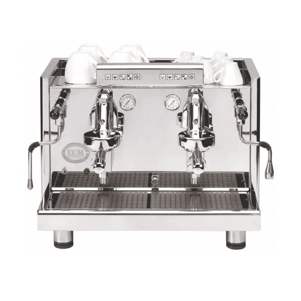 ECM Elektronika Profi DUE Espressomaschine mit Siebträger in Edelstahl – Frontansicht