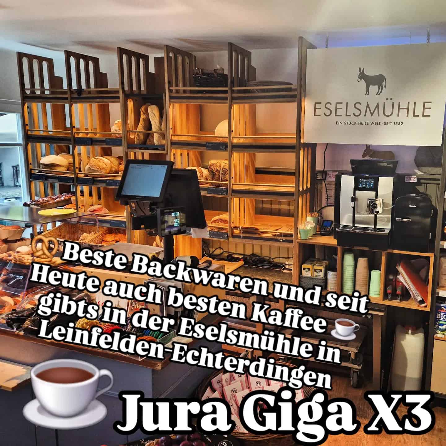 In der Bäckereifiliale der Eselsmühle, steht ein Gewerbezugelassener Gastro Kaffeevollautomat der von Caffista verkauft und aufgestellt wurde
