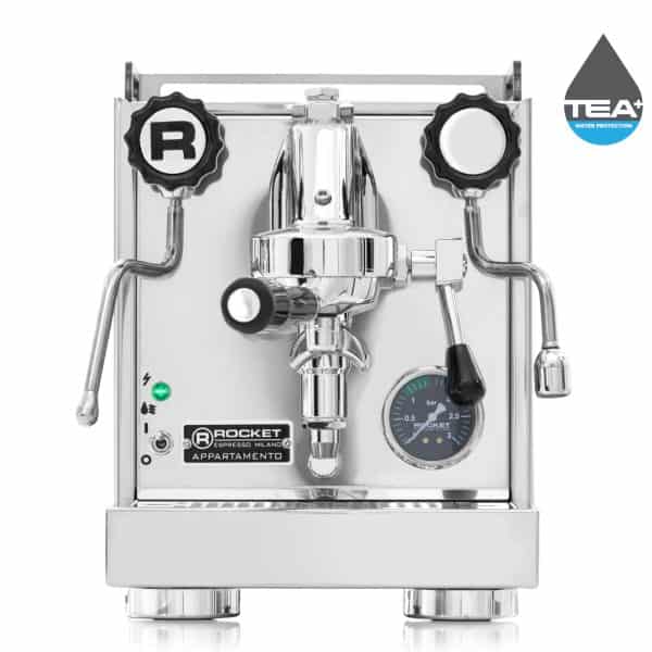 Rocket Appartamento White Frontansicht Edelstahl Siebträgermaschine