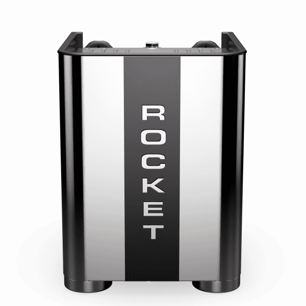 Rückansicht der Rocket Appartamento TCA Inox Black mit markantem Rocket Logo