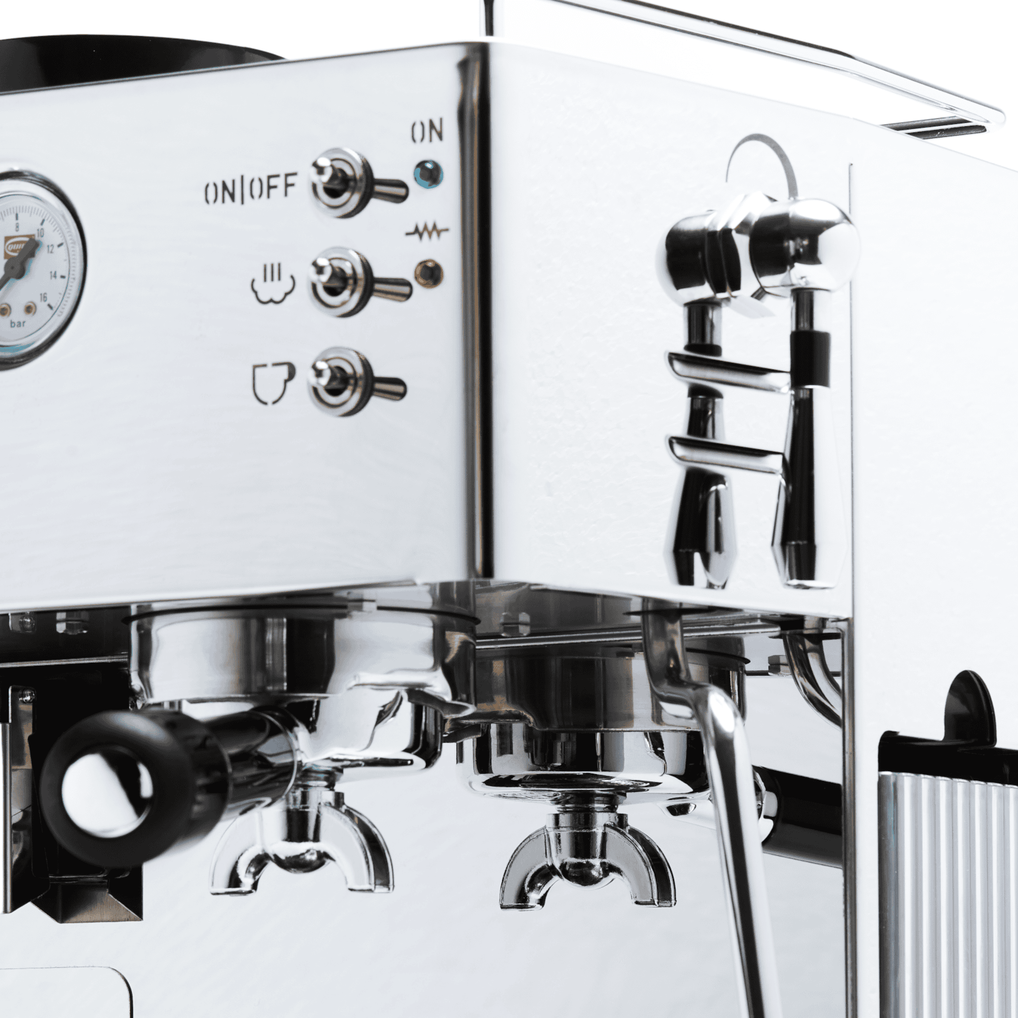 Siebträger Quickmill Brühgruppe Detail Siebträger Quickmill Brühgruppe Dampflanze Edelstahl Detail