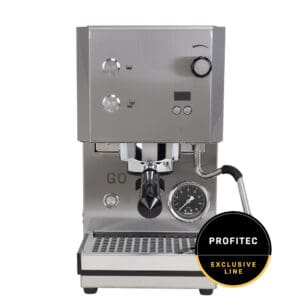 PROFITEC GO 2.0 Exclusive Line Siebträgermaschine aus satiniertem Edelstahl in der Frontansicht