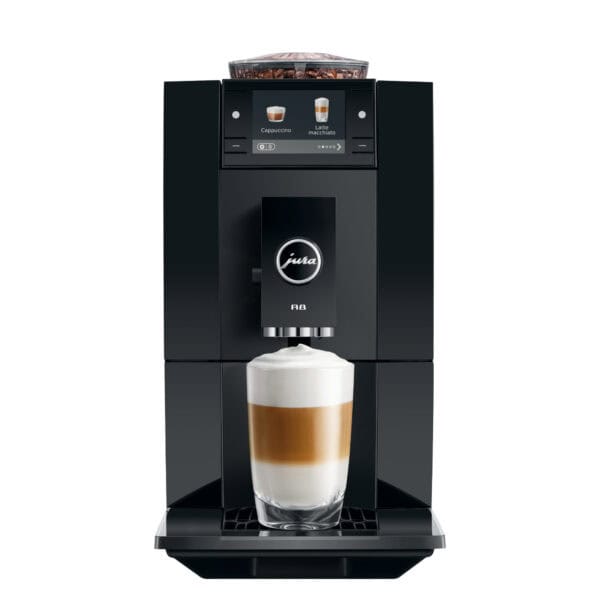 JURA A8 Piano Black (EA) Kaffeevollautomat von vorne, Piano Black